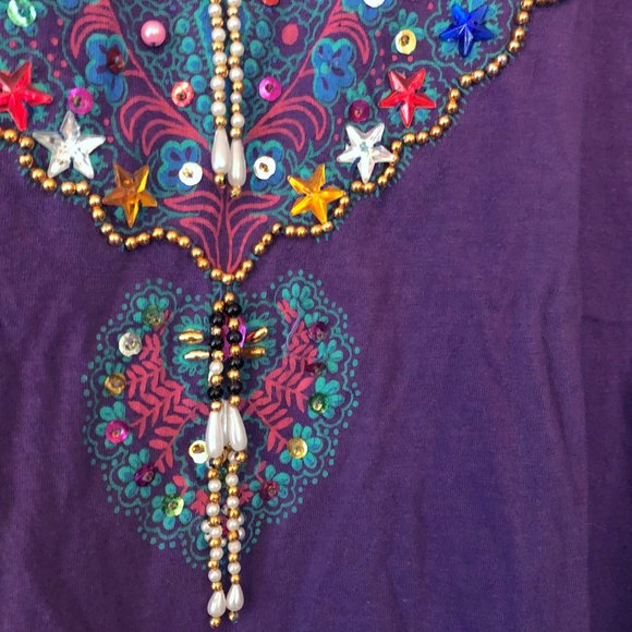 Vintage 1990's 1980's Purple Top with Bedazzled Short Sleeve Shirt Gems Jewels - Picture 5 of 7